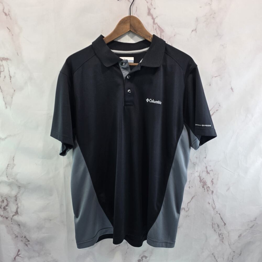 Columbia Shirt Mens Large Black Gray Polo Short Sleeve Golf Omni Shade Active